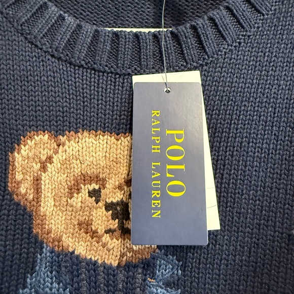 Polo Ralph Lauren Cotton-Linen Crewneck Bear Sweater Navy Blue XL NWT - Picture 5 of 7